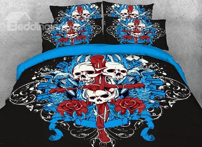 Onlwe 3d Hal Loween Skull And Cross Printed 4-piiece Bedding Sets/duvet Covers