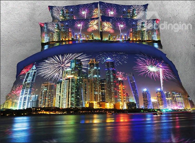 Onlwe 3d Night Cityscape Printed Cotton 4-piece Bedding Sets/duvet Covers