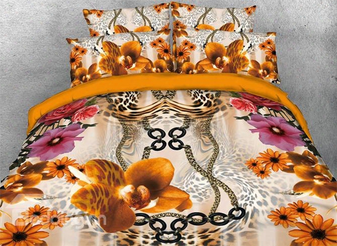 Onlwe 3d Peony And Leopard Pattern Luxury Style 4-piece Bedding Sets/duvet Covers