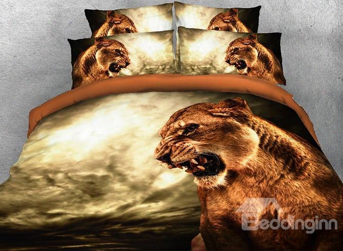 Onlwe 3d Roaring Lion Printed Cotton 4-piece Bedding Sets/duvet Covers