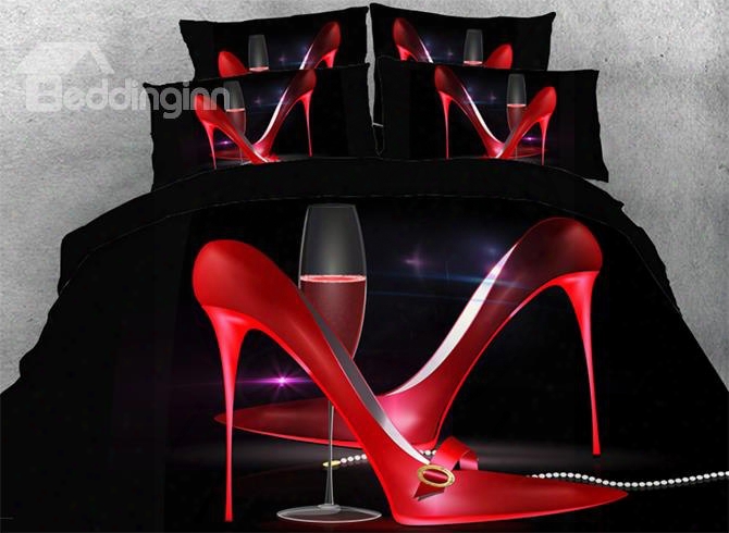 Onlwe 3d Sexy Red Pointy High Heels Wine Glass 4-piece Bedding Sets/duvet Covers