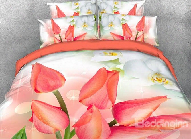 Onlwe 3d Tulip Buds Printed 4-piece Floral Bedding Sets/duvet Covers