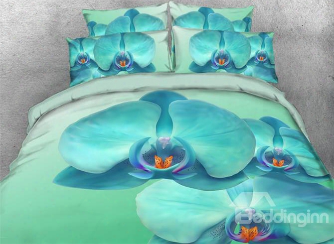 Onlwe 3d Turquoise Orchid Printed 4-piece Floral Bedding Sets/duvet Covers