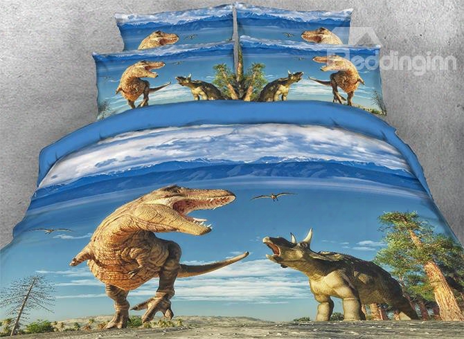 Onlwe 3d Tyrannosaurus Triceratops In Virgin Forest 4-piece Bedding Sets/duvet Covers