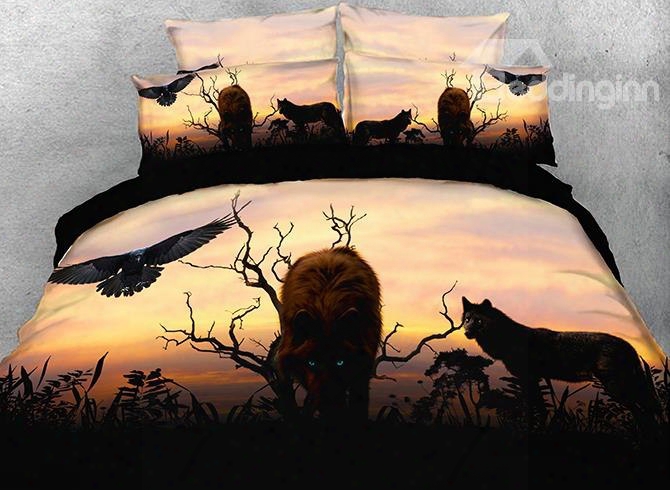 Onlwe 3d Wolf And Eagle Printed 4-piece Bedding Sets/duvet Covers