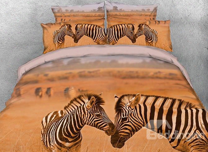 Onlwe 3d Zebra And Foal Prinnted 4-piece Bedding Sets/duvet Covers