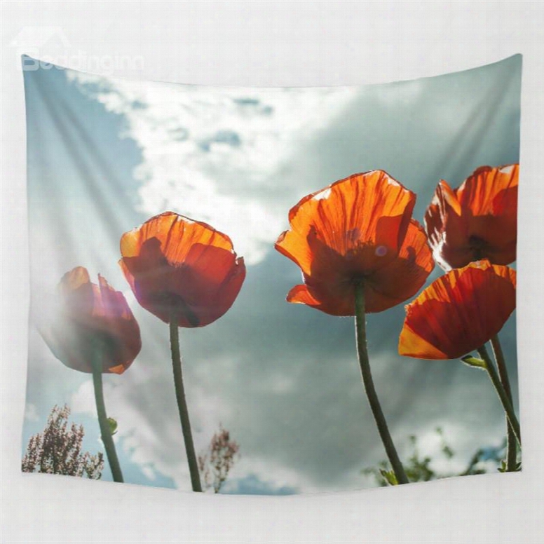 Orange Corn Poppies Under Sunshine Pattern Decorative Hanging Wall Tapestry