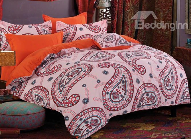 Orange Floral Paisley Pattern Exotic Style Polyester 4-piece Bedding Sets/duvet Cover