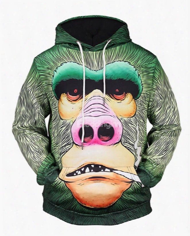 Orangutan Funn Y Green Long Sleeve 3d Pattern Hoodie