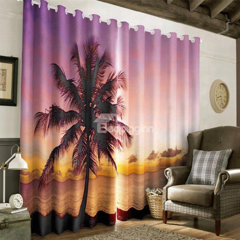 Palm Tree And Soft Sunset Printed Evening Beauty Heat Insulation Custom 3d Curtain