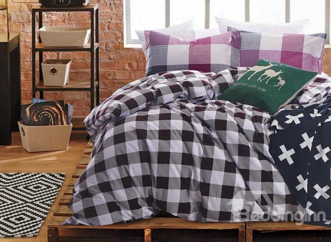 Popular Plaid Print 4-piece Cotton Duvet Cover Sets