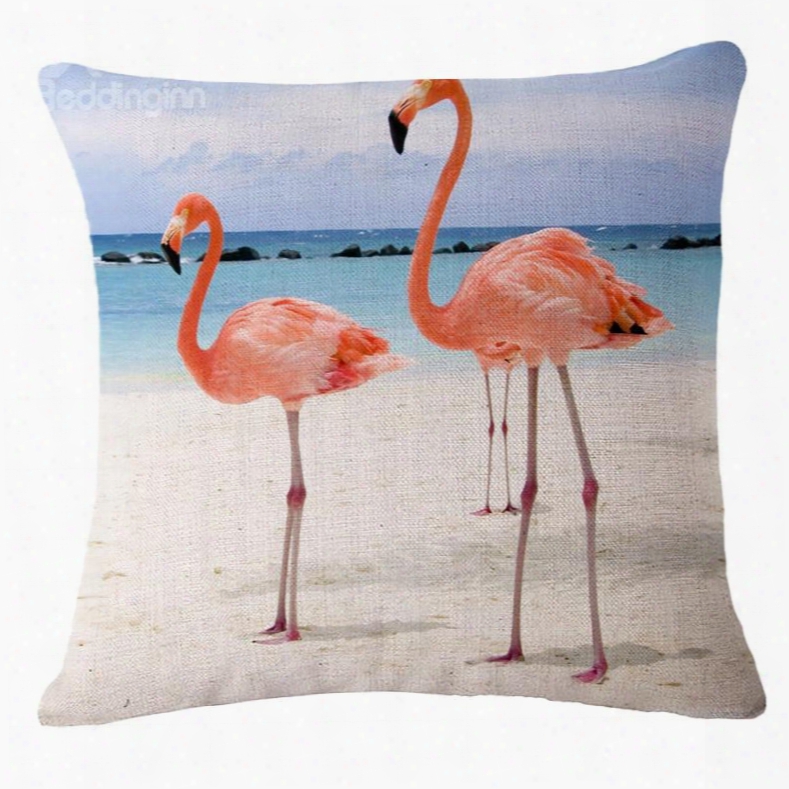 Popular Two Pink Flamingos By The Sea Print Throw Pillow