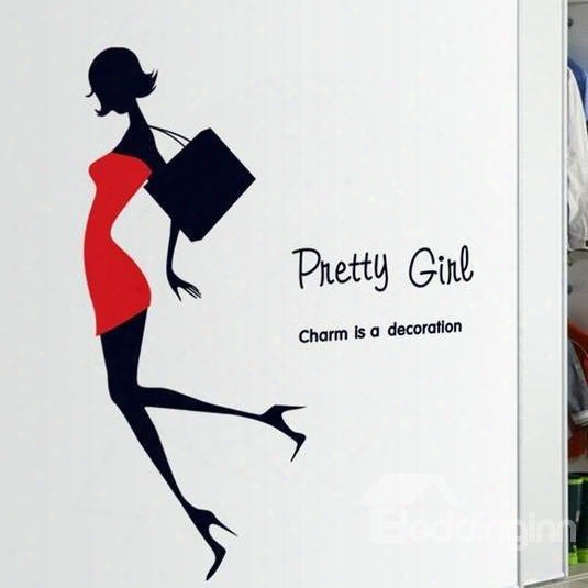 Pretty Fashion Girl In High Heels And Letters Print Wall Stickers