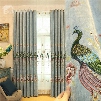 Creative Light Green Embroidered Peacocks 2 Panels Custom Living Room Curtain