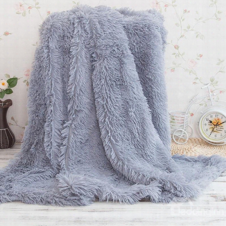 Princsss Style Solid Gray Soft And Fluffy Double Layer Throw Blanket