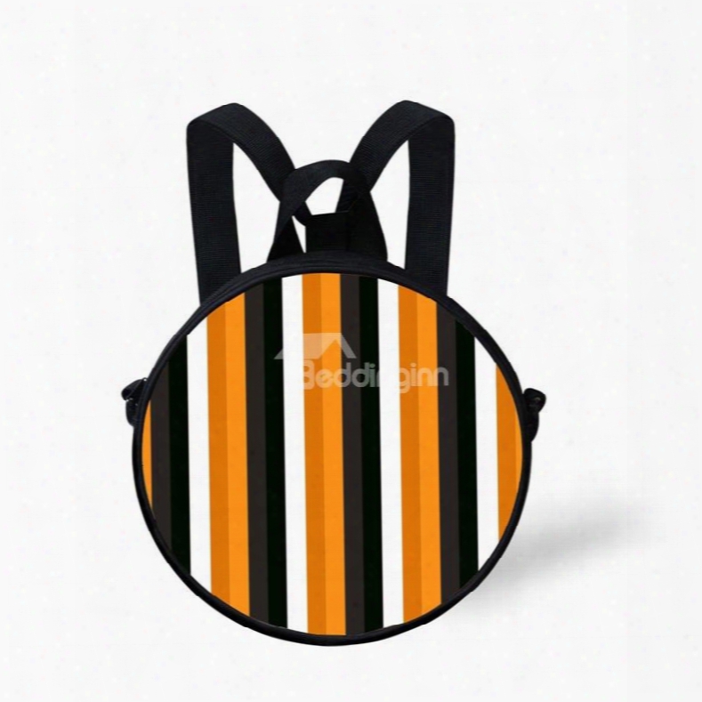 Pumpkin Color Block Stripe Pattern School Bag Shoulders Backpack