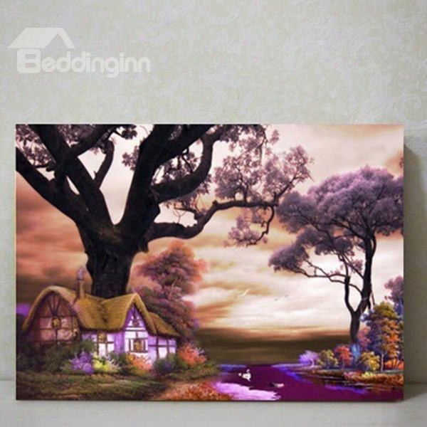 Purple Countryside Scenery Pattern Decorative Framed Wall Art Print