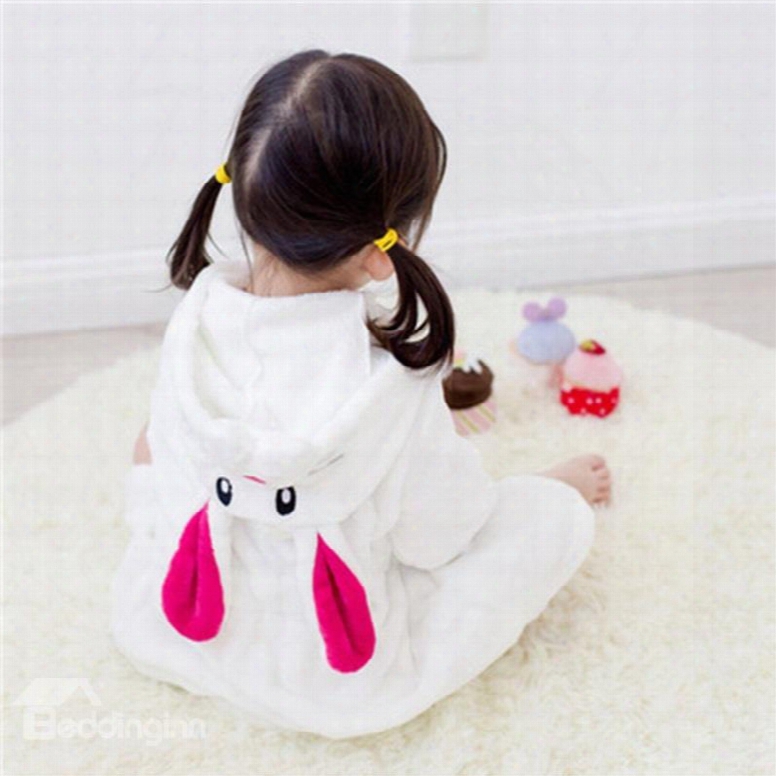 Rabbit Shaped Simple Style Polyester White 1-piece Kids Robe