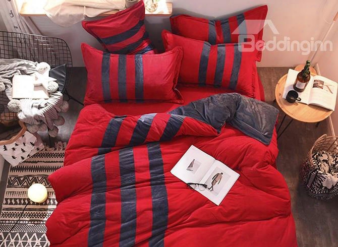 Red And Black Stripes Color Blocking Sporty Soft 4-piece Bedding Sets/duvet Cover