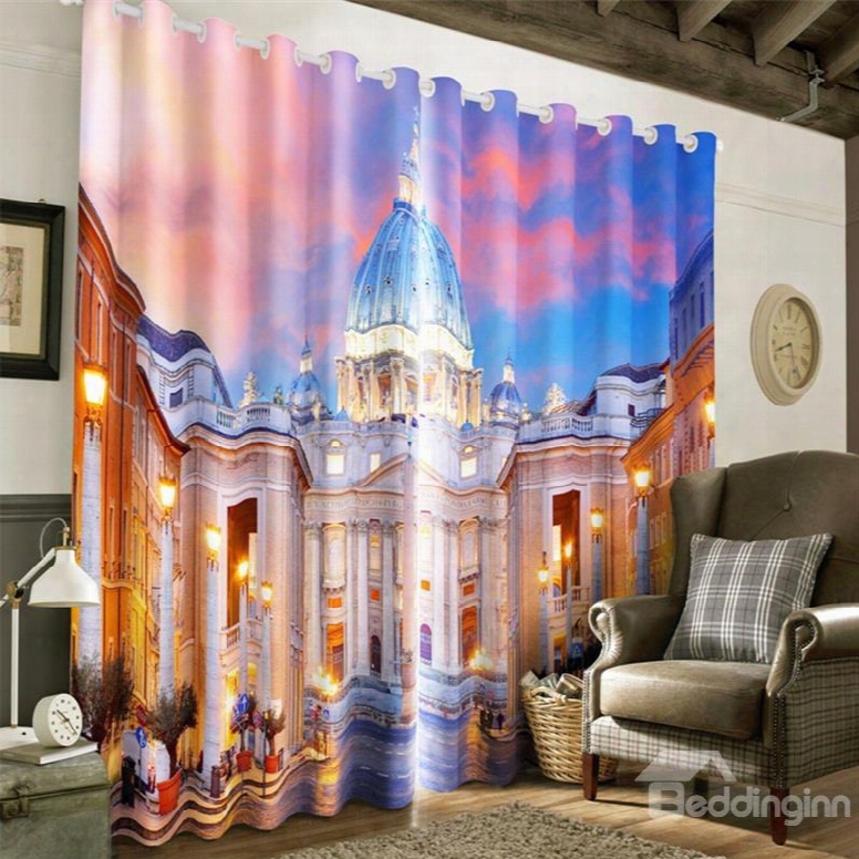 Resplendent Castles Printed Human Masterpiece Scenery 2 Panels Living Room Curtain