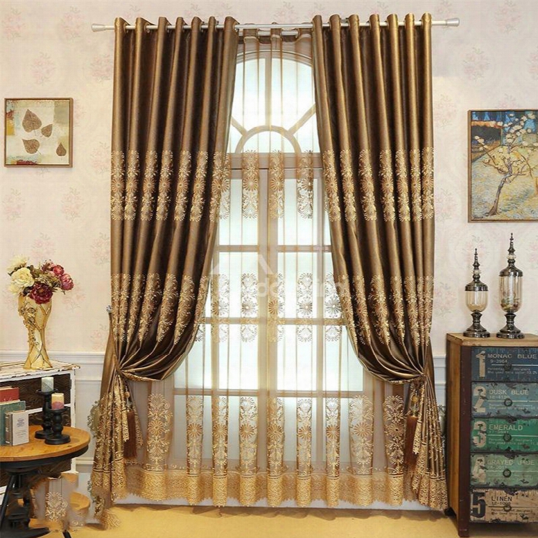 Retro Concise Style Embroidered Chenille Custom Sheer Curtain For Living Room