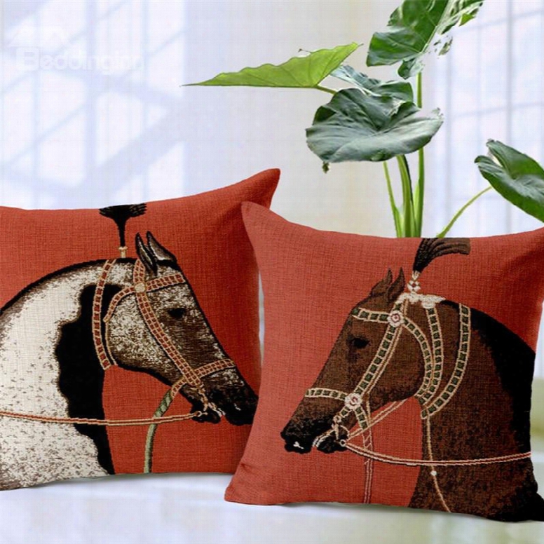 Retro Style Horse Print Decorative Throw Pillow