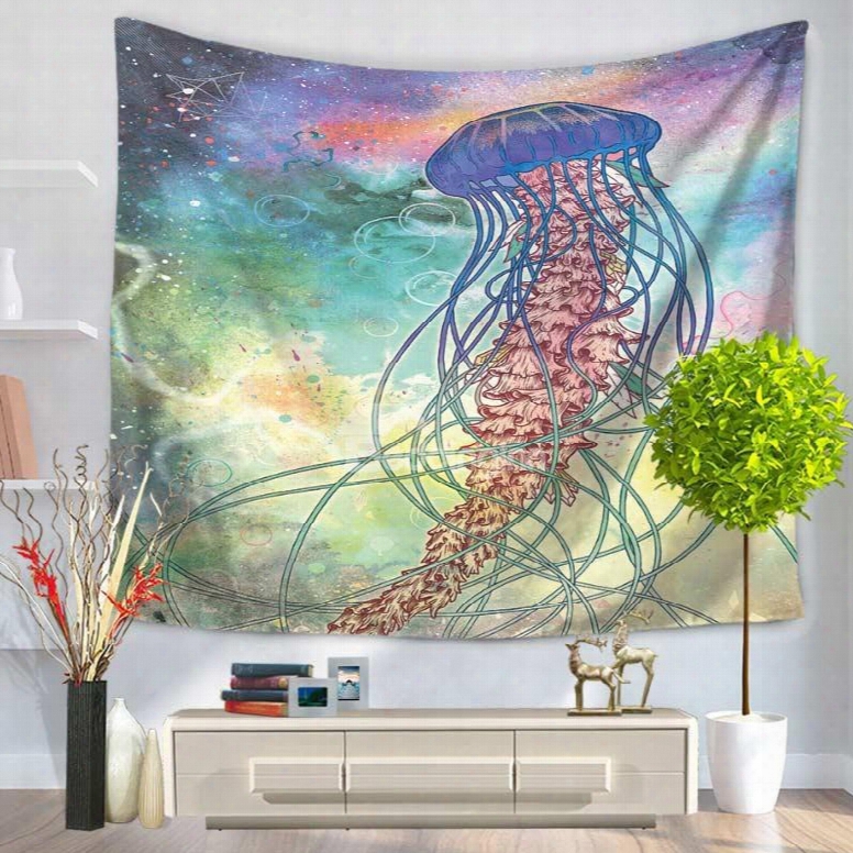 Sea World Mermaid With Jellyfish Hat Pattern Decorative Hanging Wall Tapestry