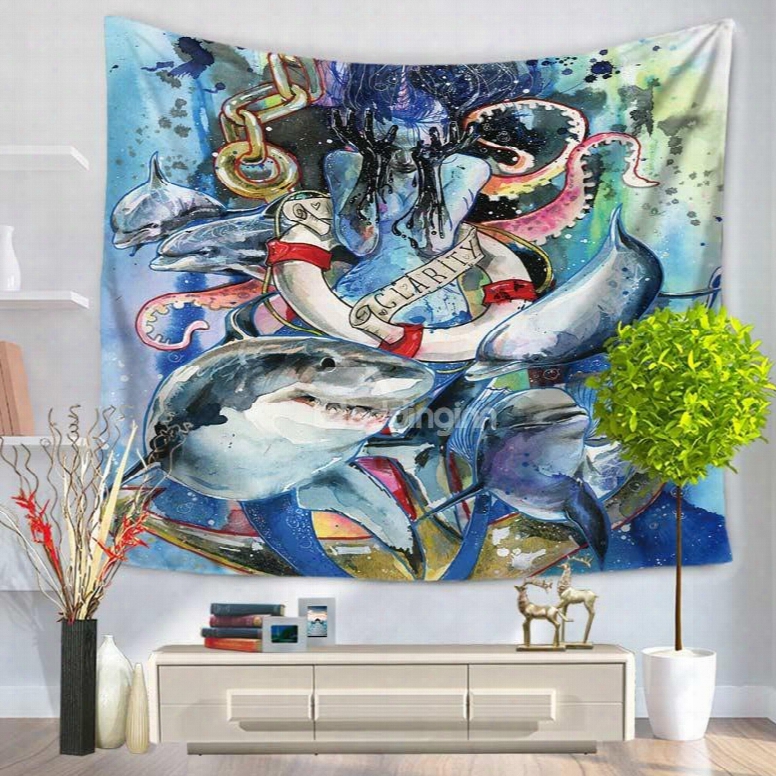 Sharks And Octopus Demon Sea World Decorative Hanging Wall Tapestry