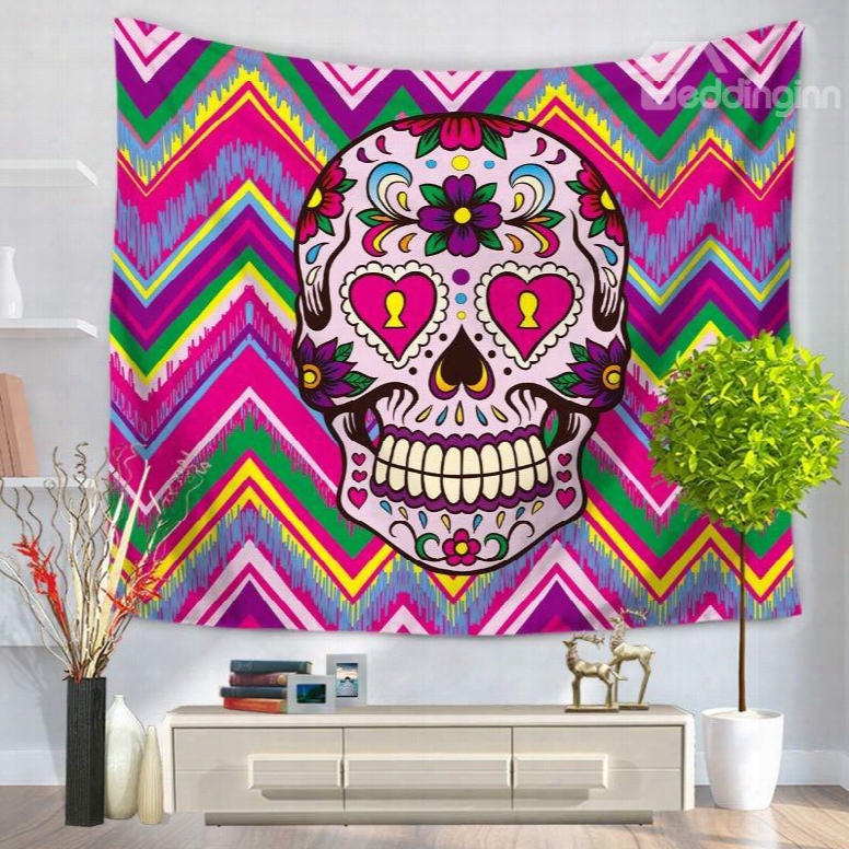Skull Falling In Love Wit Zigzag Background Decorative Hanging Wall Tapestry