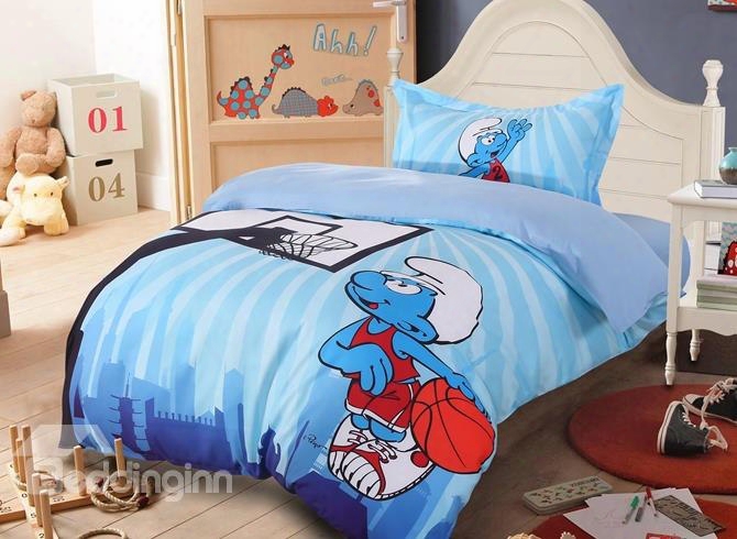 Smurf Playing Basketball 3-piece Kids Bedding Sets/duvet Covers