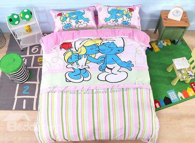 Smurf Smurfette Kiss Printed 4-piece Bedding Sets/duvet Covers