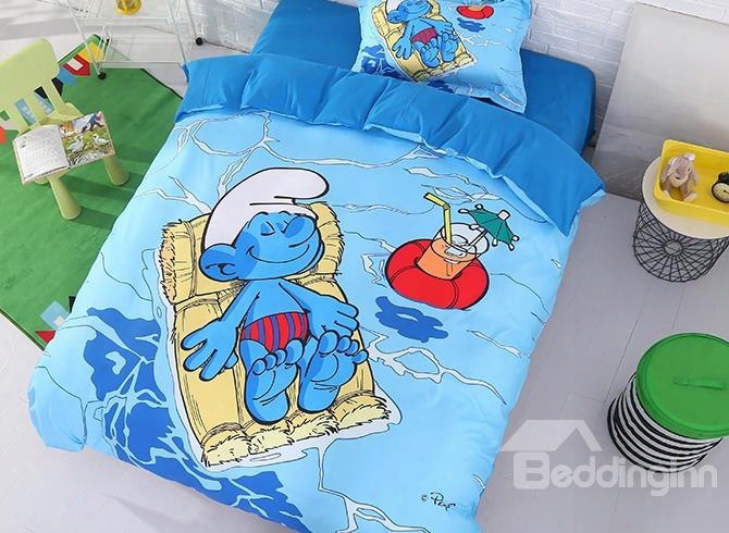 Smurf Sunbathing Printed Twin 3-piece Kids Bedding Sets/duvey Covers