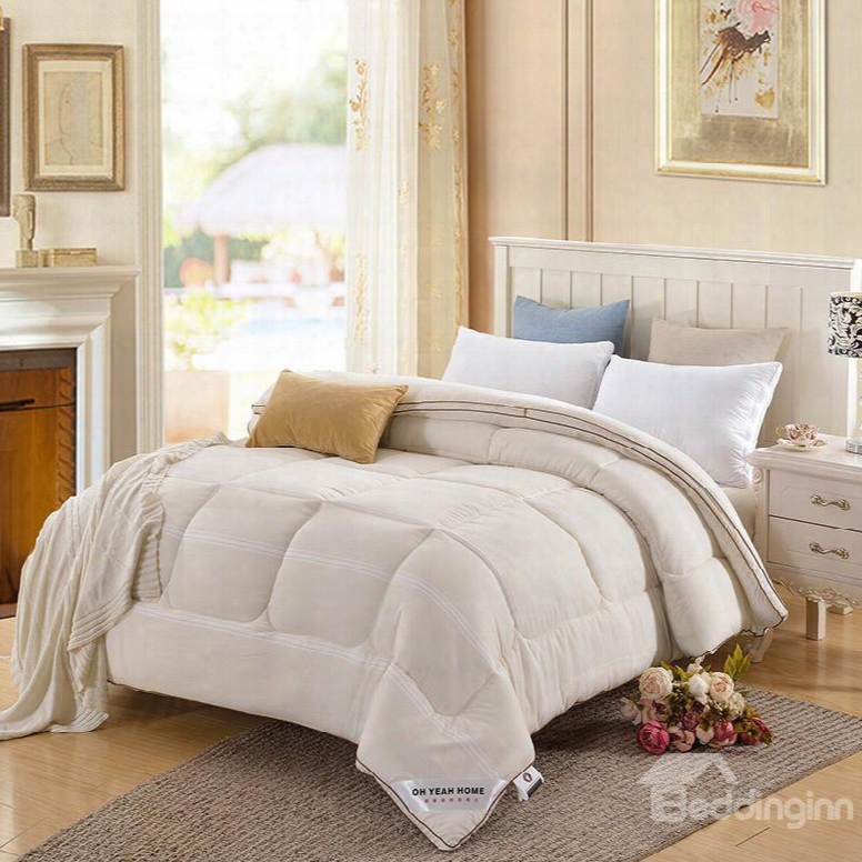 Solid Beige And Grid Design Super Soft Thick Winter Quilts/comforters