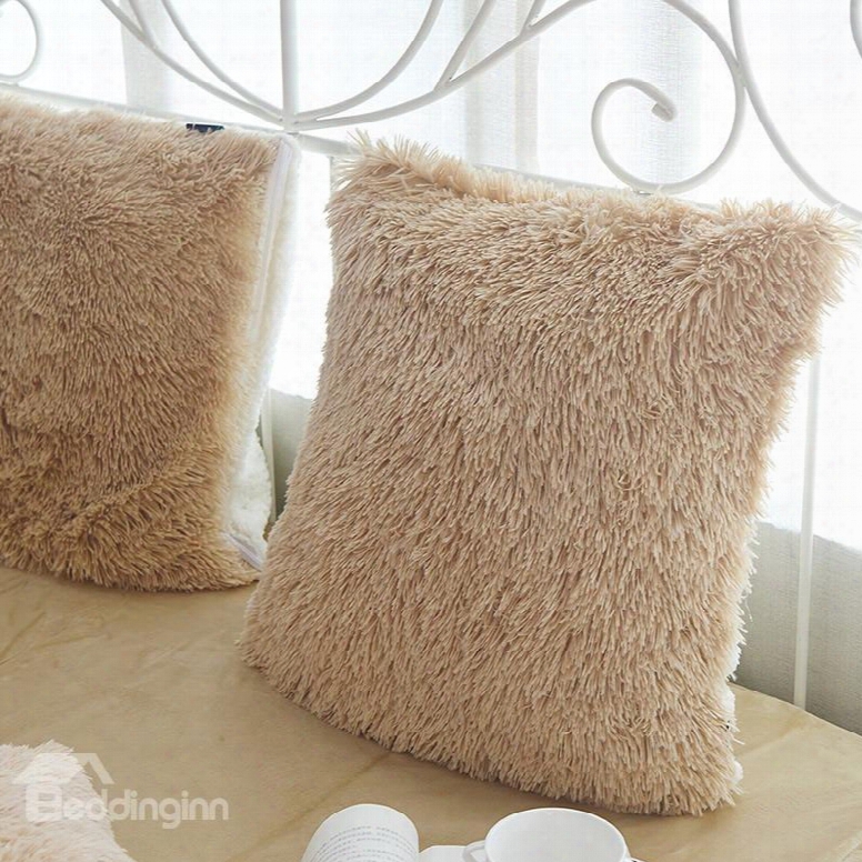 Solid Camel Square One Piece Decorative Fluffy Throw Pillows