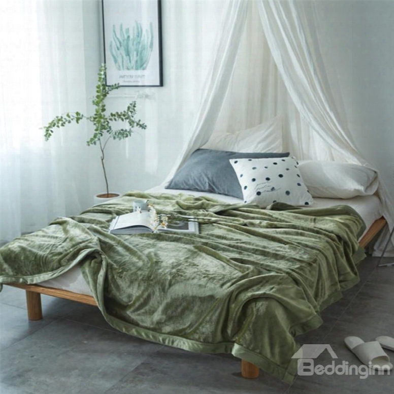 Solid Collard Green Super Soft Coral Fleece Bed Blankets