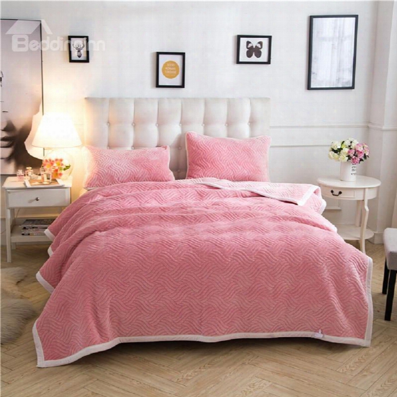 Solid Pink Knot Pattern Super Warm Fluffy Thick Bed Blanket