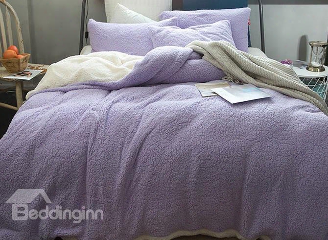 Solid Violet And White Reversible Polyester Faux Sherpa 4-piece Bedding Sets/duvet Cover