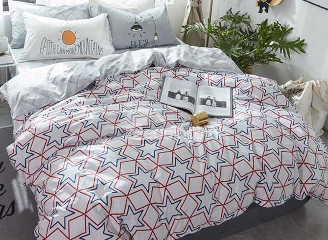 Stars Printed Cotton Nordic Style White Kids Duvet Covers/bedding Sets