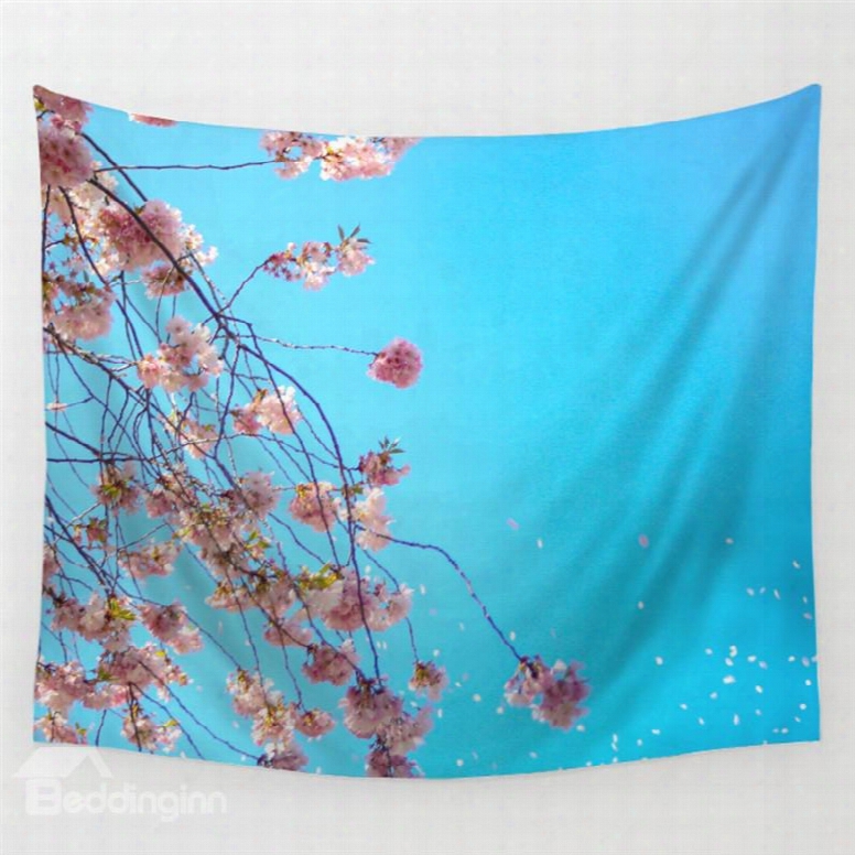 Strings Of Pink Flowers Pattern Blue Decorative Hanging Wall Tapestry