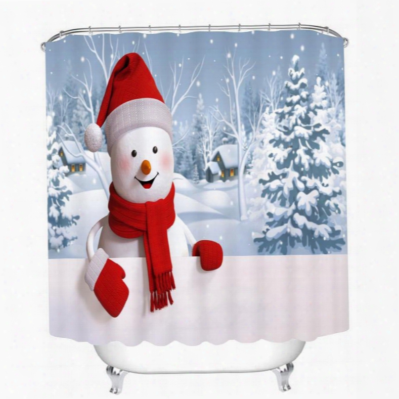 Super Cute Snowman Smiling Printing Bahtroom 3d Shower Curtain