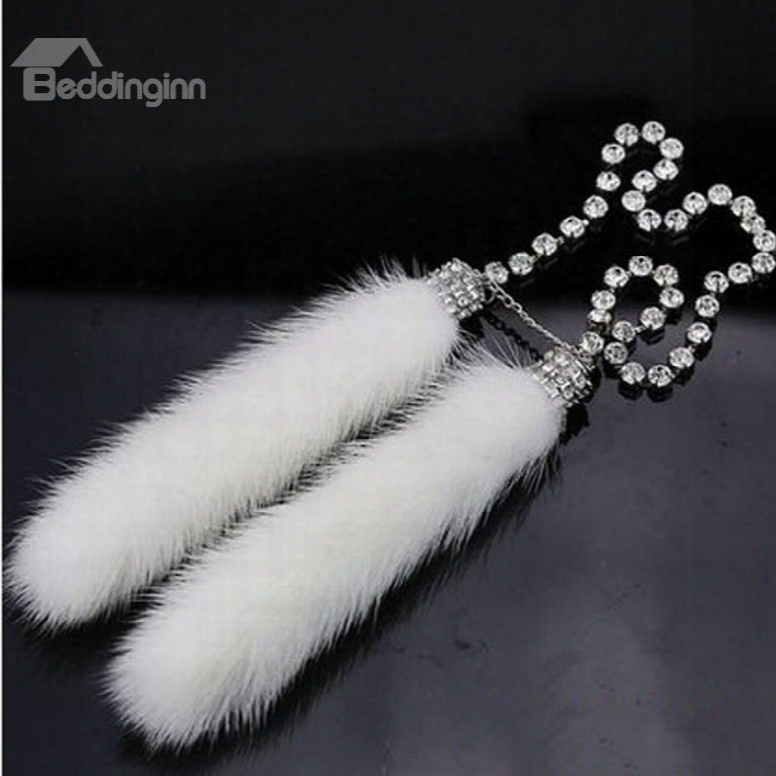 Top Quality White Artificial Wool With Rhinestone Car Hanged Adorn