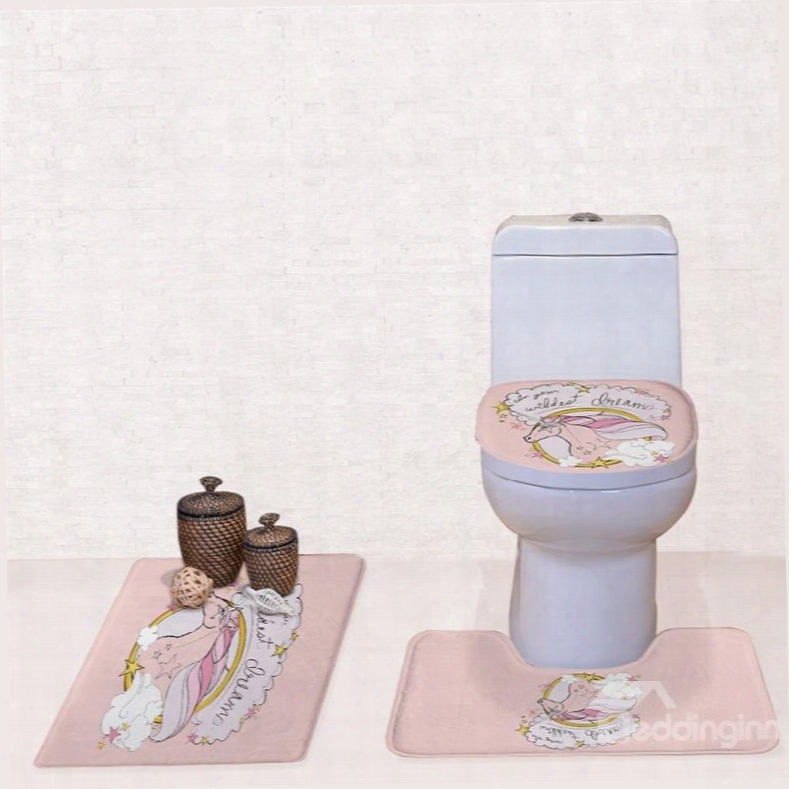 Unicorn Specimen 3-piece Flannel Pvc Soft Water-absorption Anti-slid Toilet Seat Covers