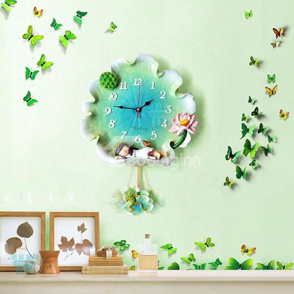 Unique Little Girl Sleeping On Lotus Leaf Resin Decorative Wall Clock