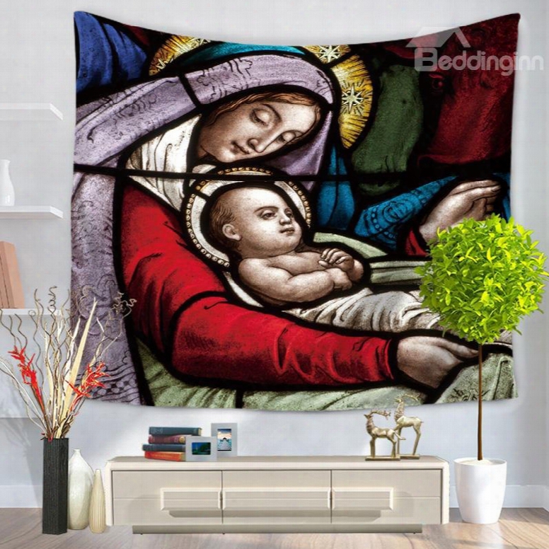 Virgin Mary And Jesus Baby Oil Painting Decorative Hanging Wall Tapestry