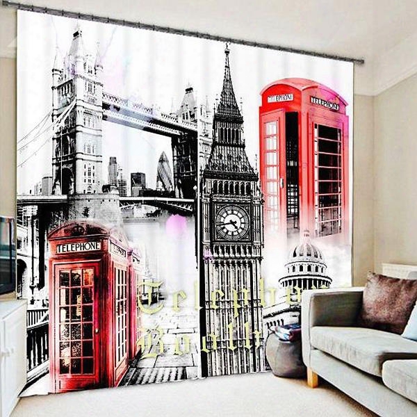 Watercolor Art London In Memory Printing 3d Curtain