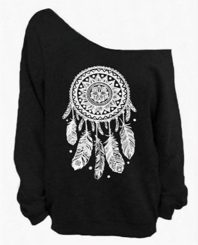 Women's 3d Print Long Sleeve Dreamcatcher Pullover Fleece Hoodie