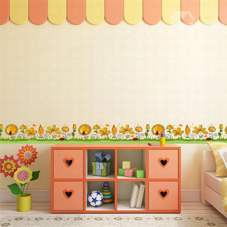 Yellow Flowers Printed Pvc Waterproof Eco-friendly Baseboard Wall Stickers