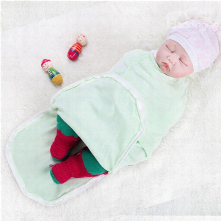 Zipper Cotton 1-piece Light Green Baby Sleeping Bag