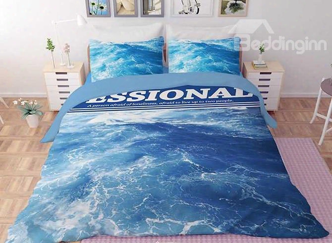 3d Blue Ocean Printed Polyester 4-piece Bedding Sets/duvet Covers