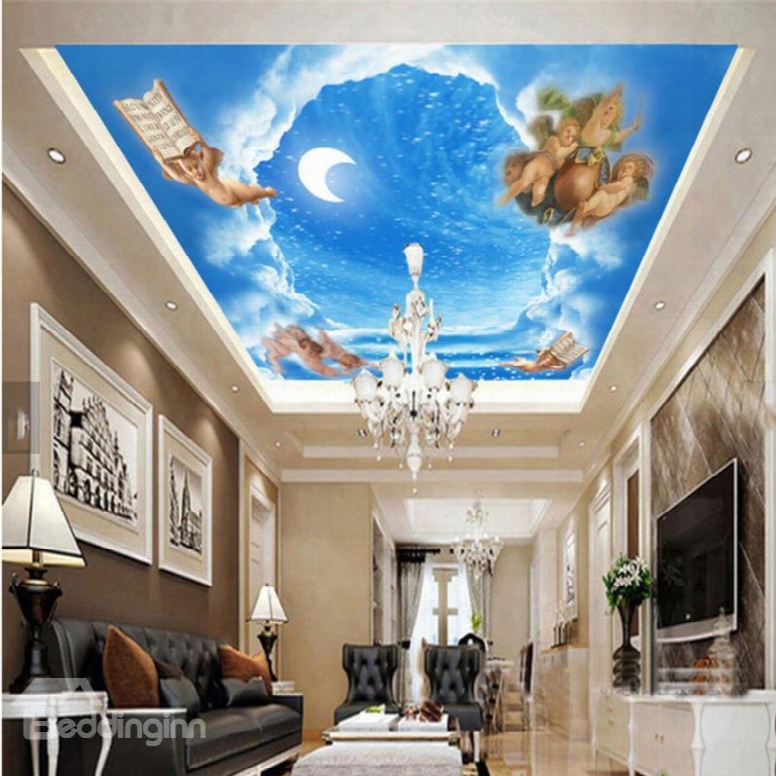3d Blue Sky Angle Pattern Pvc Waterproof Sturdy Eco-friendly Self-adhesive Ceiling Murals